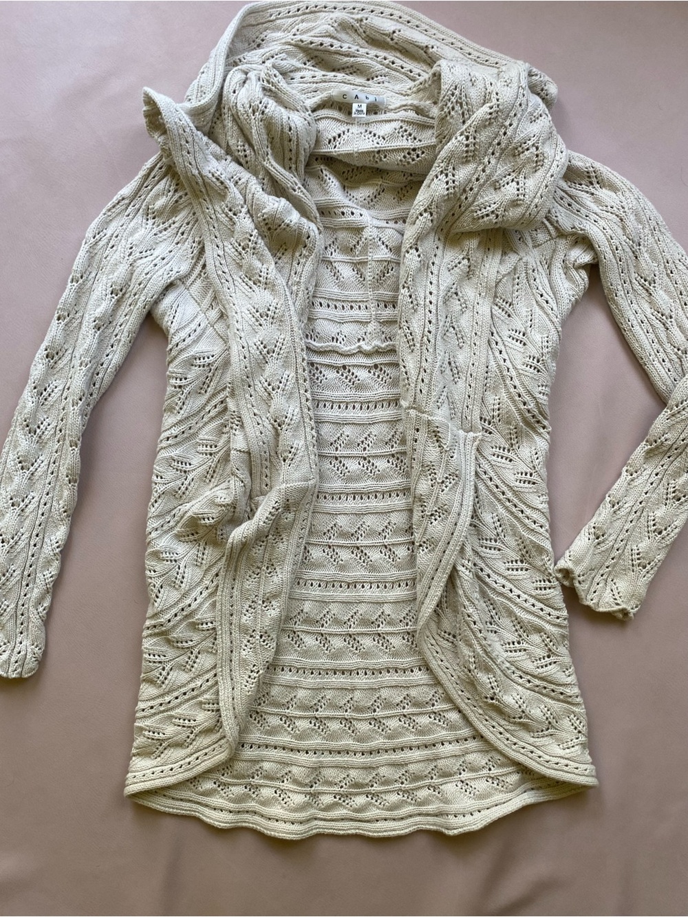 Cabi Open Front Knit Circle Cardigan Sweater - Cream